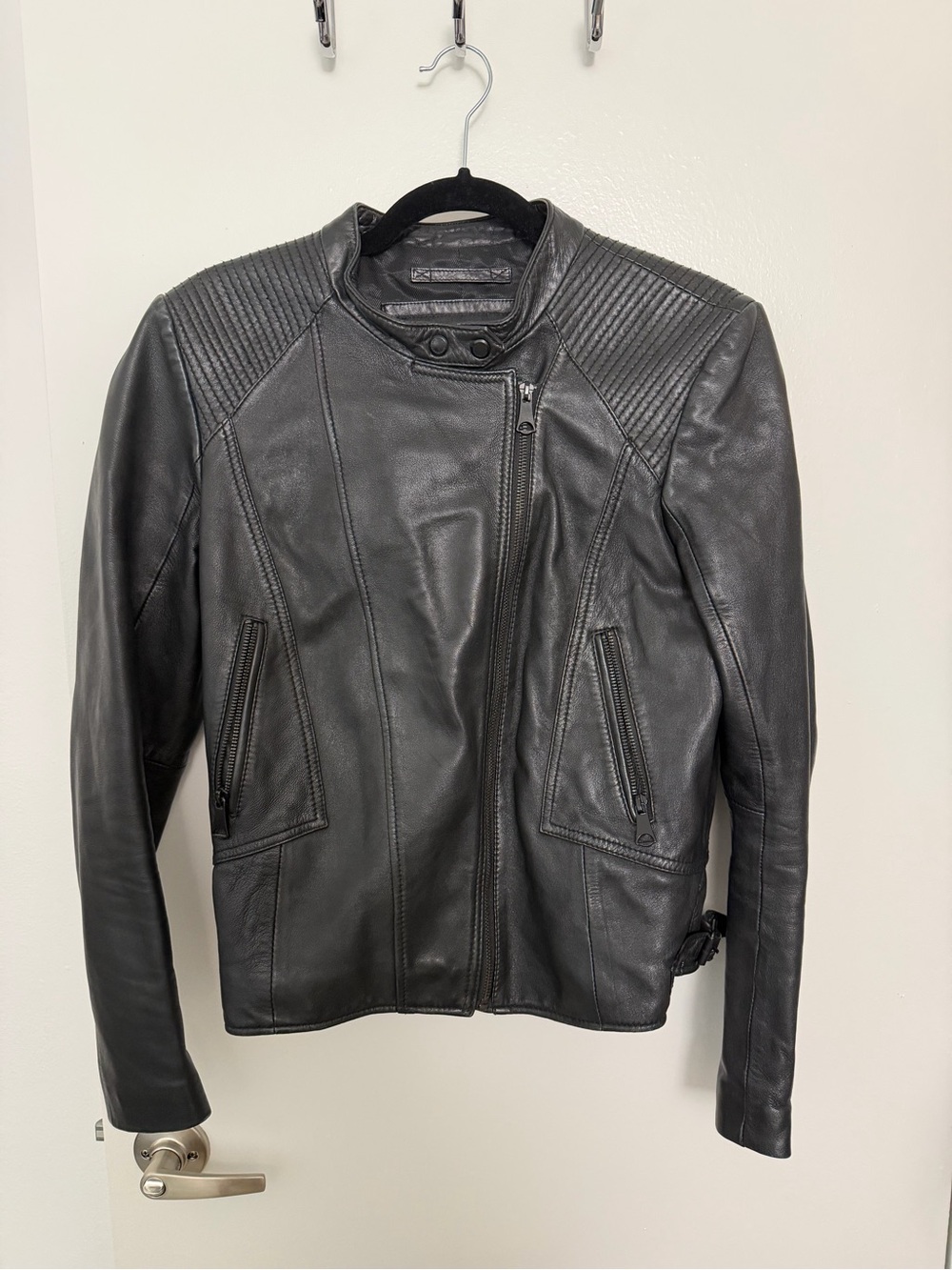 Womens - Marc New York Andrew Marc Leather Moto Jacket – Black - Large